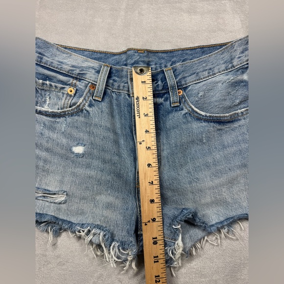 Levi’s 501 Cut Off Distressed Button Fly Waveline Denim Blue Jean Shorts 26 - Picture 8 of 16